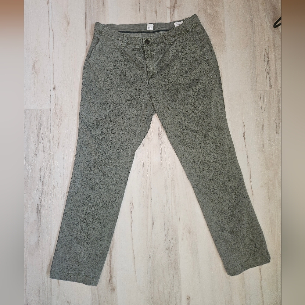 GAP Women’s Paisley Skinny Chino Pants Size 10 Green Black 97% Cotton